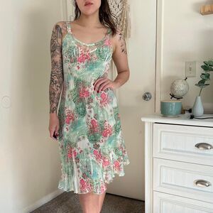 Crinkled Satin Floral Midi Dress